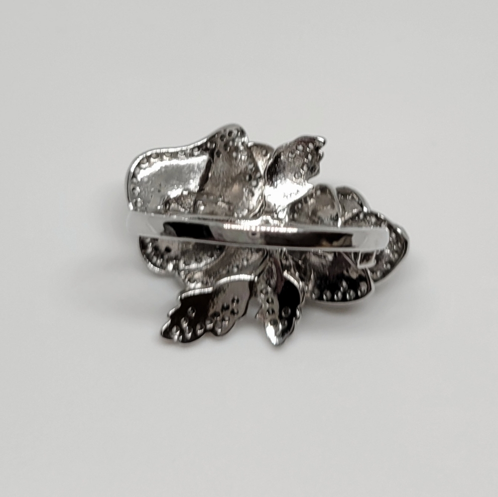 Silver Rose-Shaped Statement Ring With Pav-Cubic … - image 6
